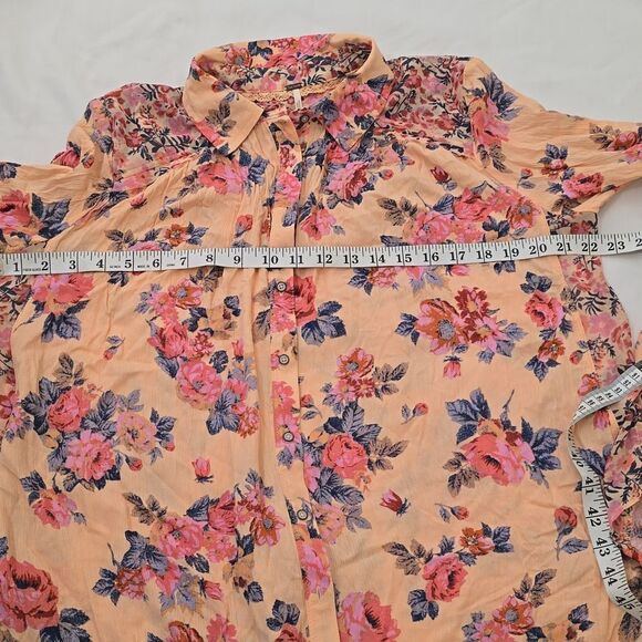 Free People Coral Hold On To Me Floral Printed Button Down Top Size M - Picture 7 of 11
